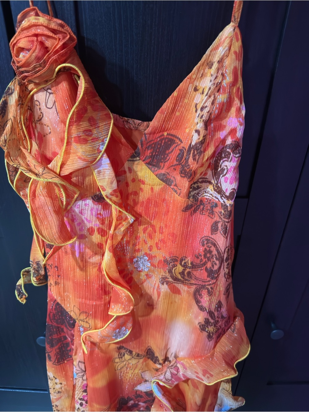 Orange Ruffle Floral Slip Dress - Picture 2 of 5